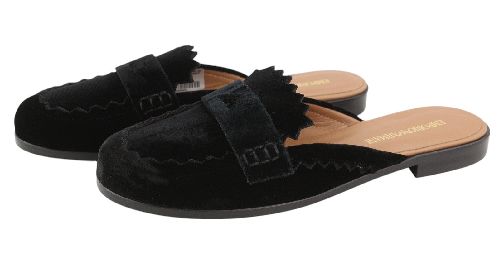 EMPORIO ARMANI X3A068 Women Flats EU37 Black Soft Velvet Slip On Mule Sandals