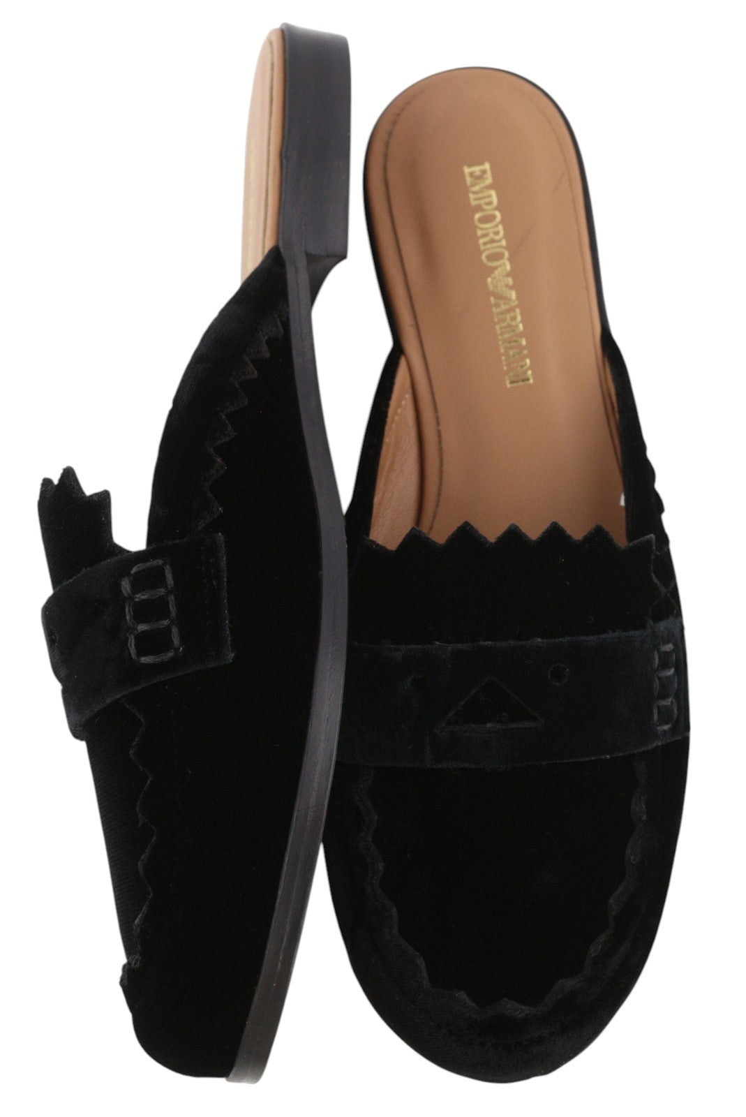 EMPORIO ARMANI X3A068 Women Flats EU37 Black Soft Velvet Slip On Mule Sandals