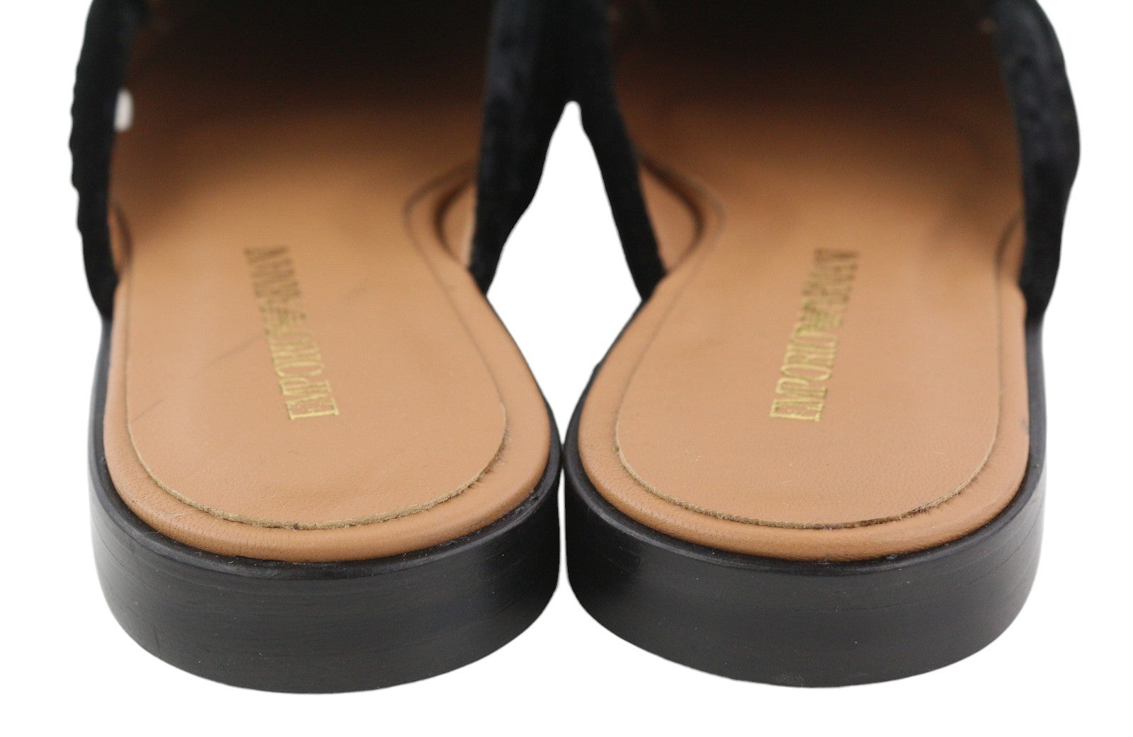 EMPORIO ARMANI X3A068 Women Flats EU37 Black Soft Velvet Slip On Mule Sandals