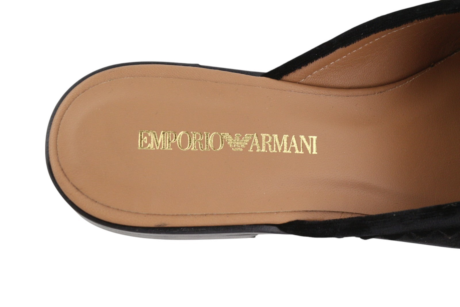 EMPORIO ARMANI X3A068 Women Flats EU37 Black Soft Velvet Slip On Mule Sandals