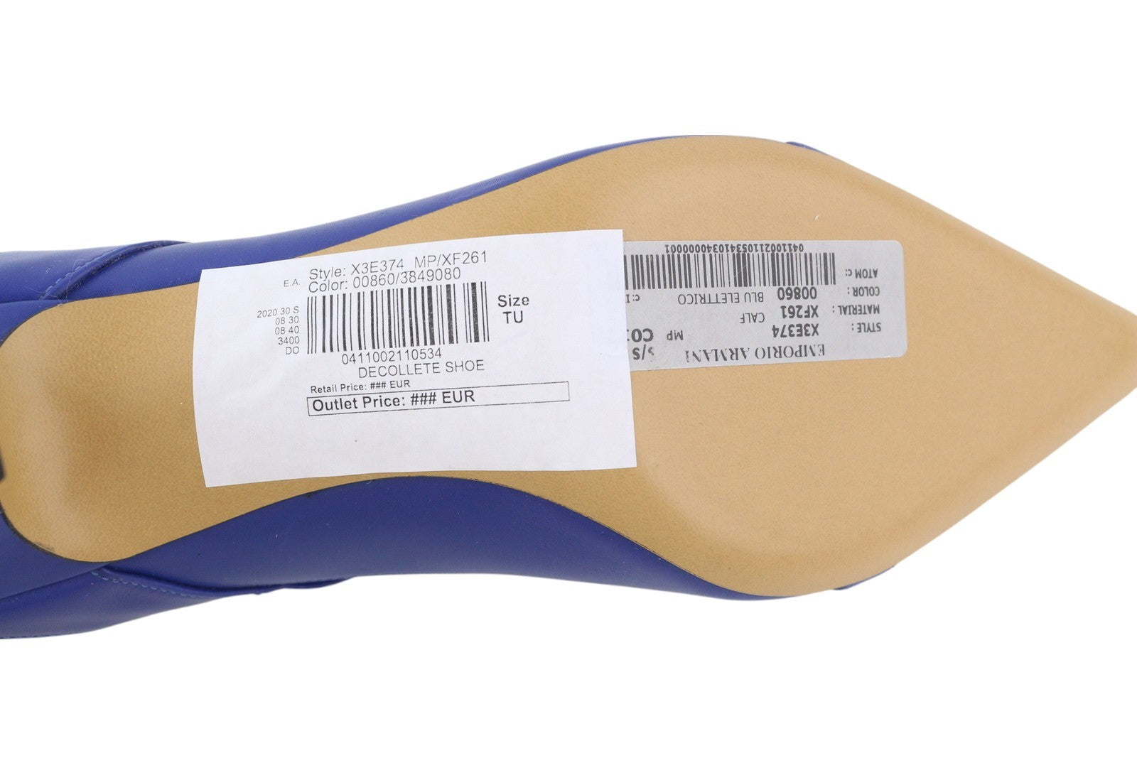 EMPORIO ARMANI X3E374 Women Heels EU37 Blue Leather Pointed Toe Strappy Casual