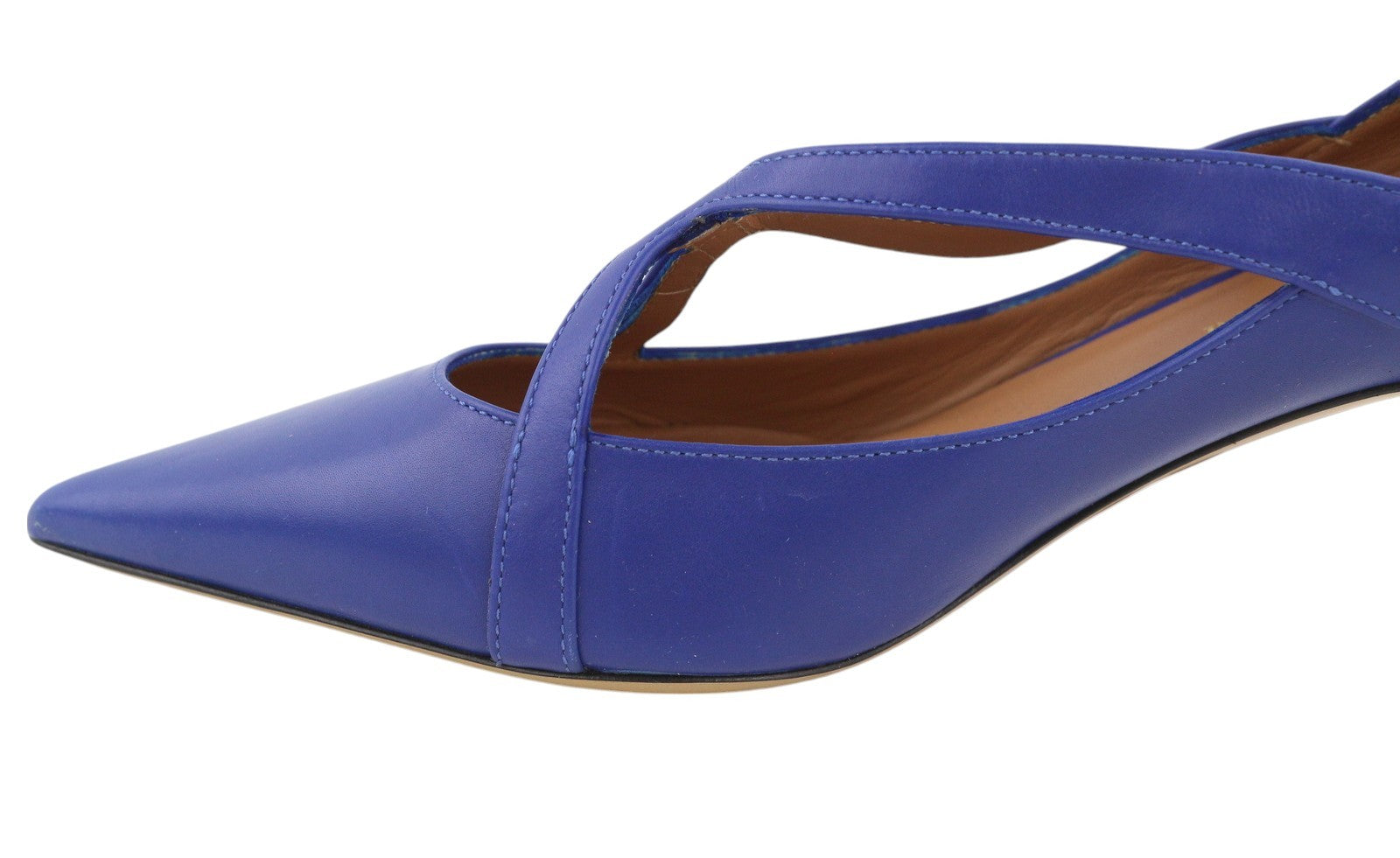 EMPORIO ARMANI X3E374 Women Heels EU37 Blue Leather Pointed Toe Strappy Casual