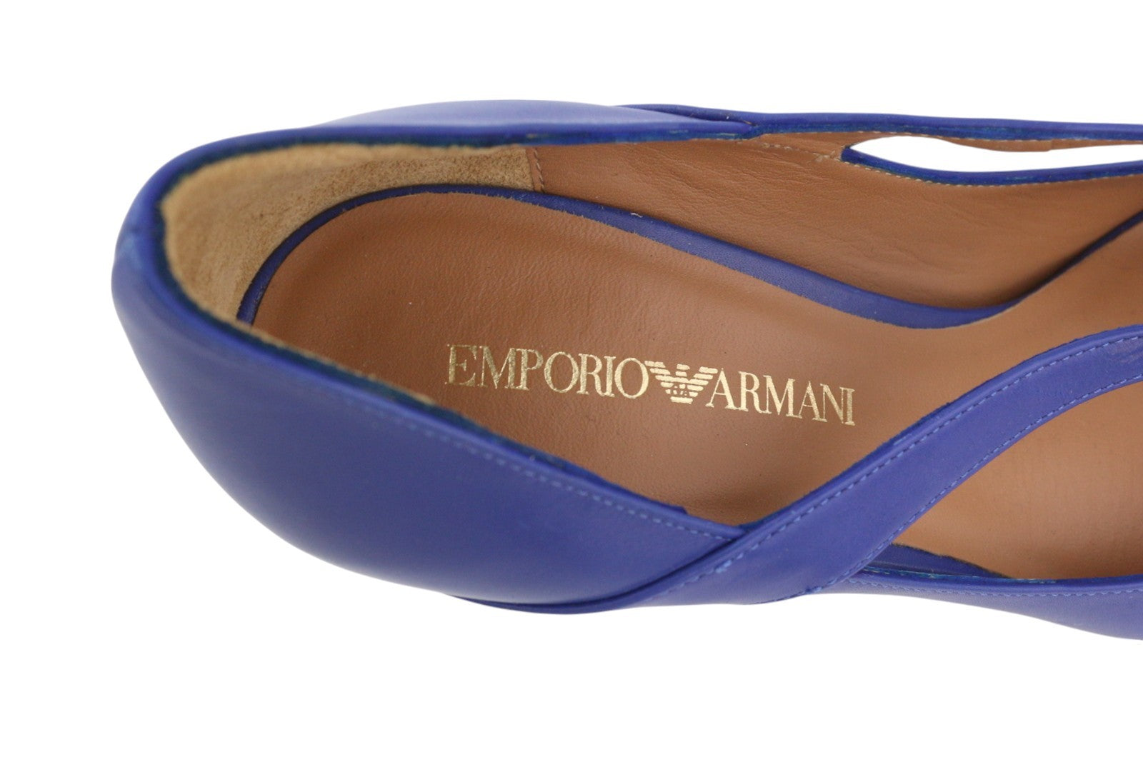 EMPORIO ARMANI X3E374 Women Heels EU37 Blue Leather Pointed Toe Strappy Casual