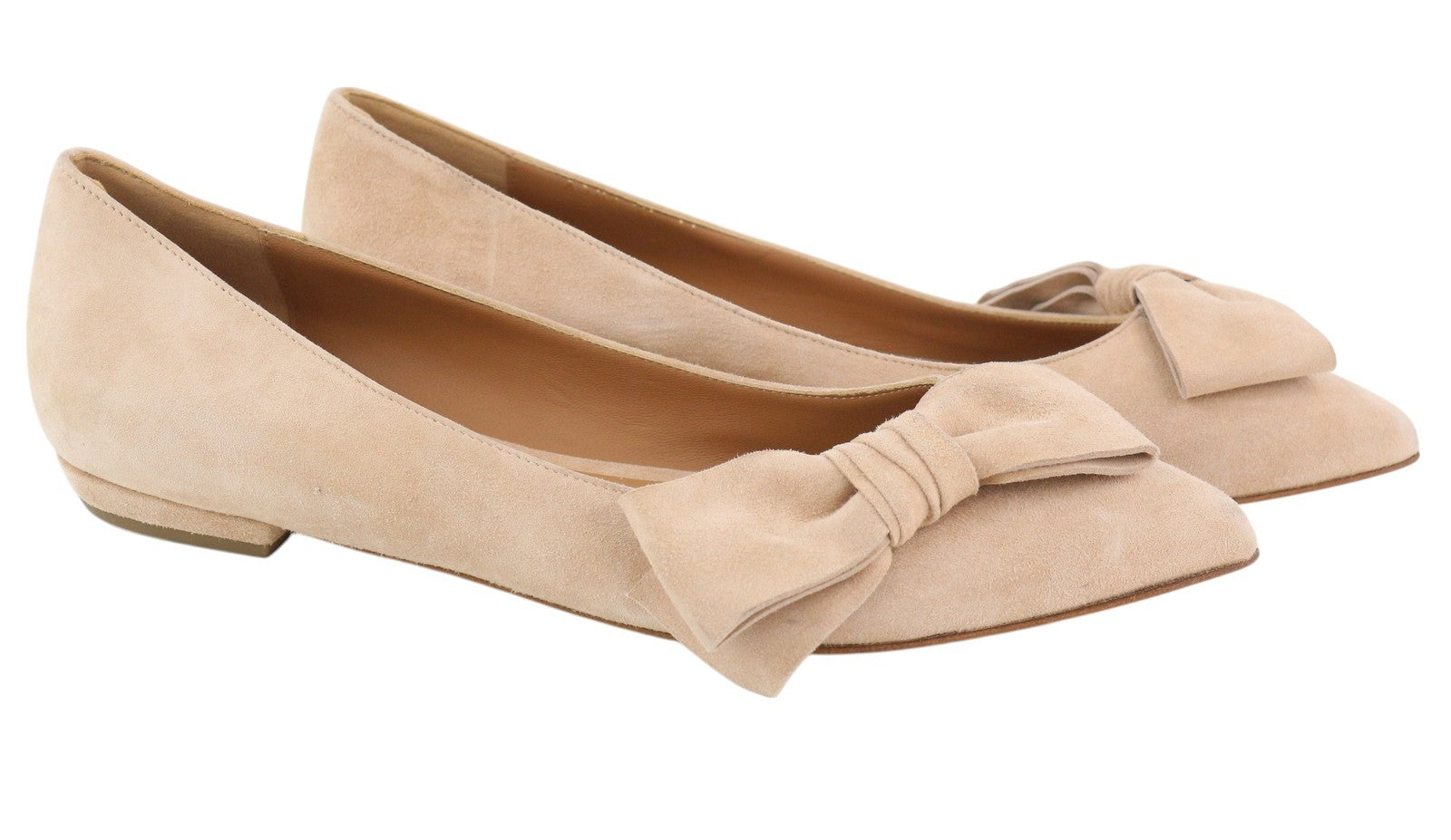 EMPORIO ARMANI X3D230 Women Flats EU37 Beige Suede Leather Pointed Toe Patch Bow