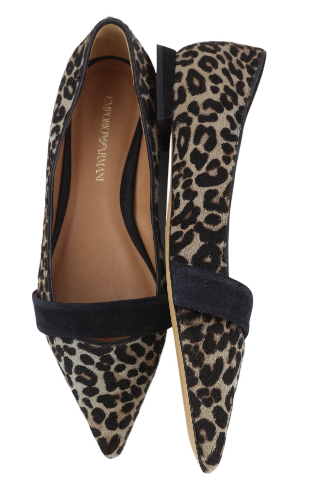 EMPORIO ARMANI X3D238 Women Flats EU37 Animal Suede Trim Pointed Toe RRP$299