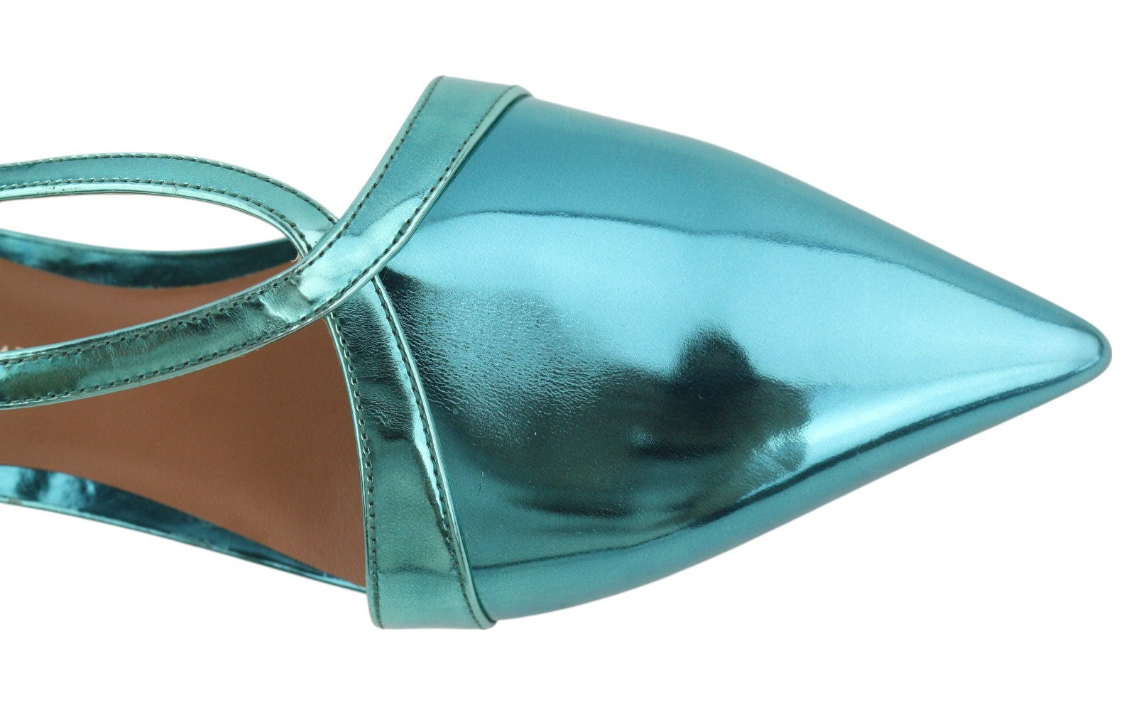 EMPORIO ARMANI Women Flats EU37 Blue Shiny Leather Pointed Toe Strappy Sandals