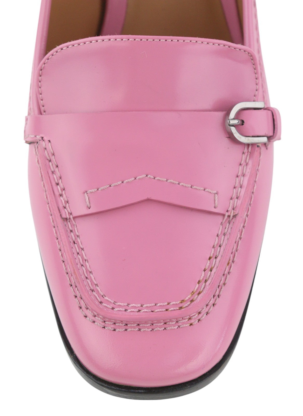 EMPORIO ARMANI Women Heels EU37 Pink Leather Square Toe Slip On Logo Casual