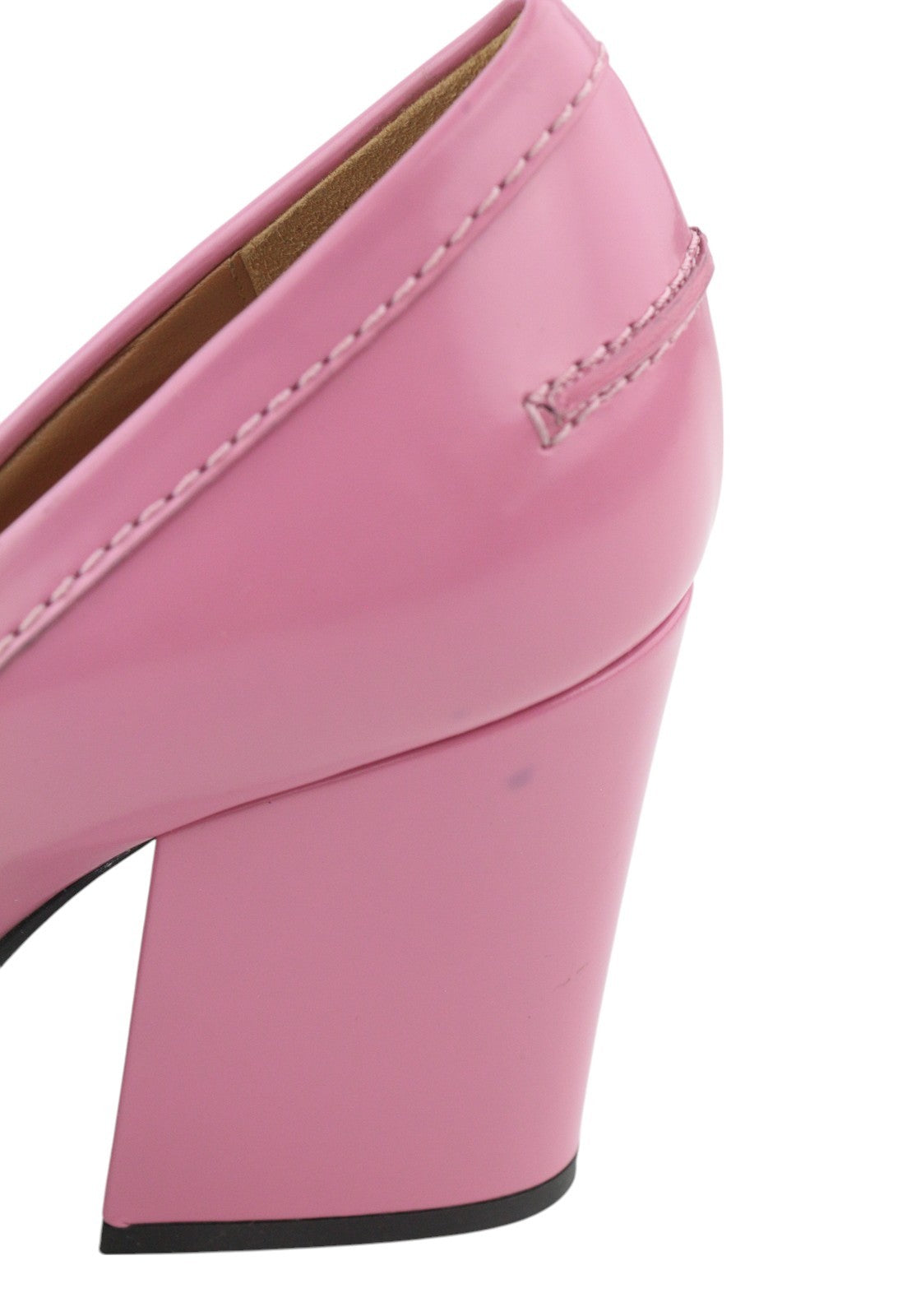 EMPORIO ARMANI Women Heels EU37 Pink Leather Square Toe Slip On Logo Casual