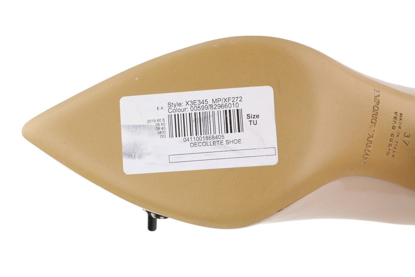 EMPORIO ARMANI X3E345 Women Heels EU37 Beige Patent Leather Gold Tone Details