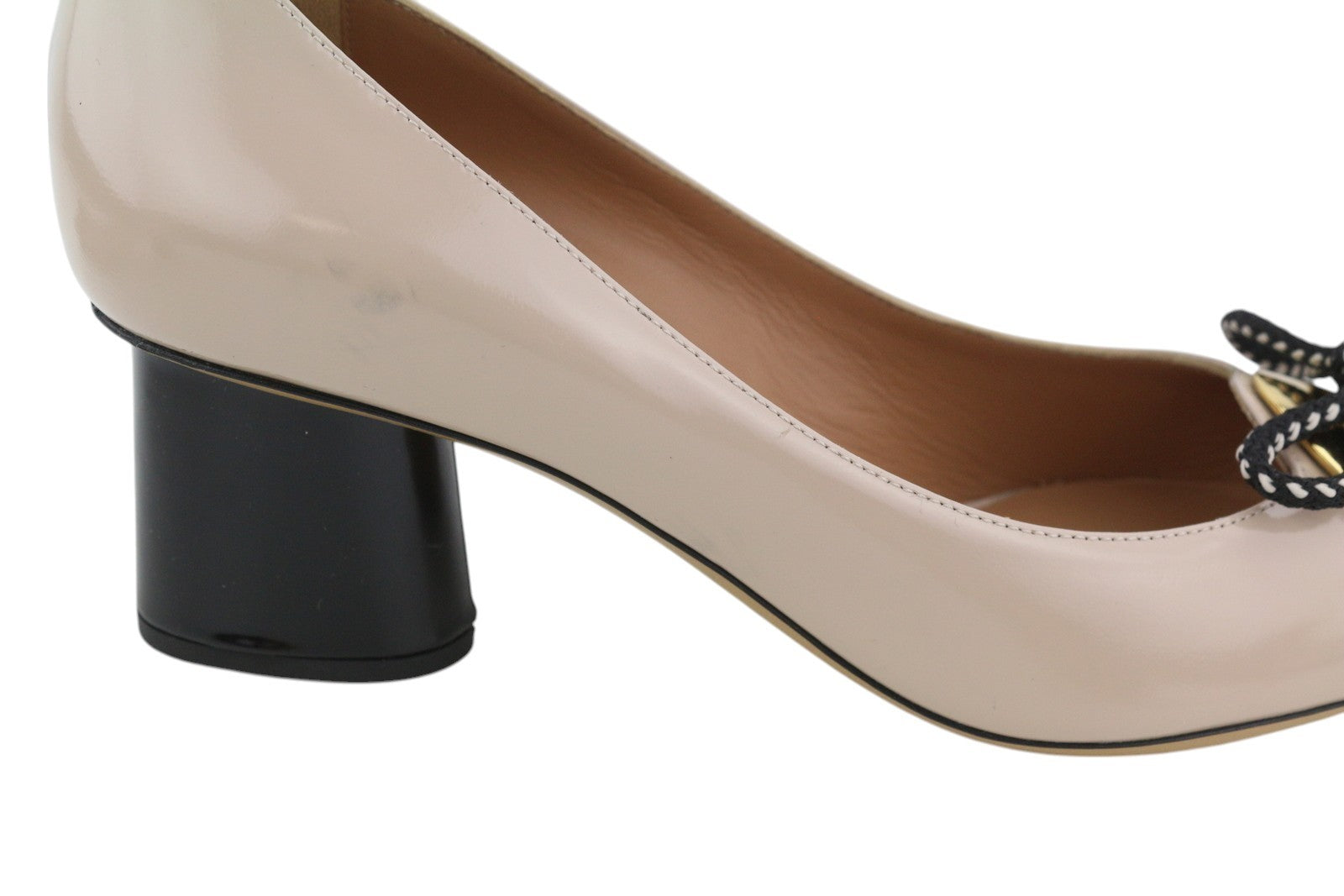 EMPORIO ARMANI X3E345 Women Heels EU37 Beige Patent Leather Gold Tone Details