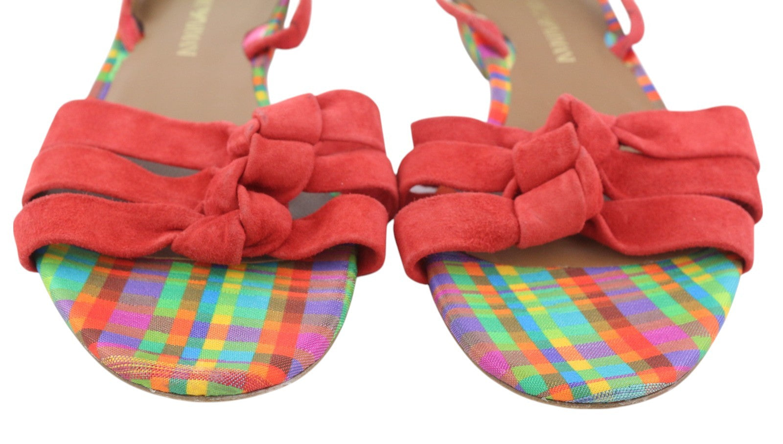 EMPORIO ARMANI X3P657 Women Sandals EU37 Red Suede Leather Open Toe Logo Flats