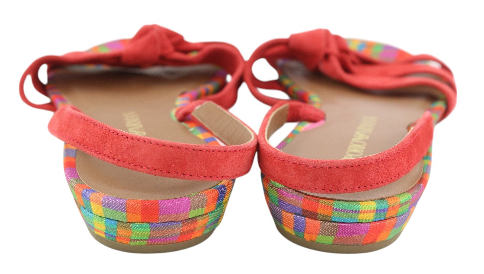 EMPORIO ARMANI X3P657 Women Sandals EU37 Red Suede Leather Open Toe Logo Flats