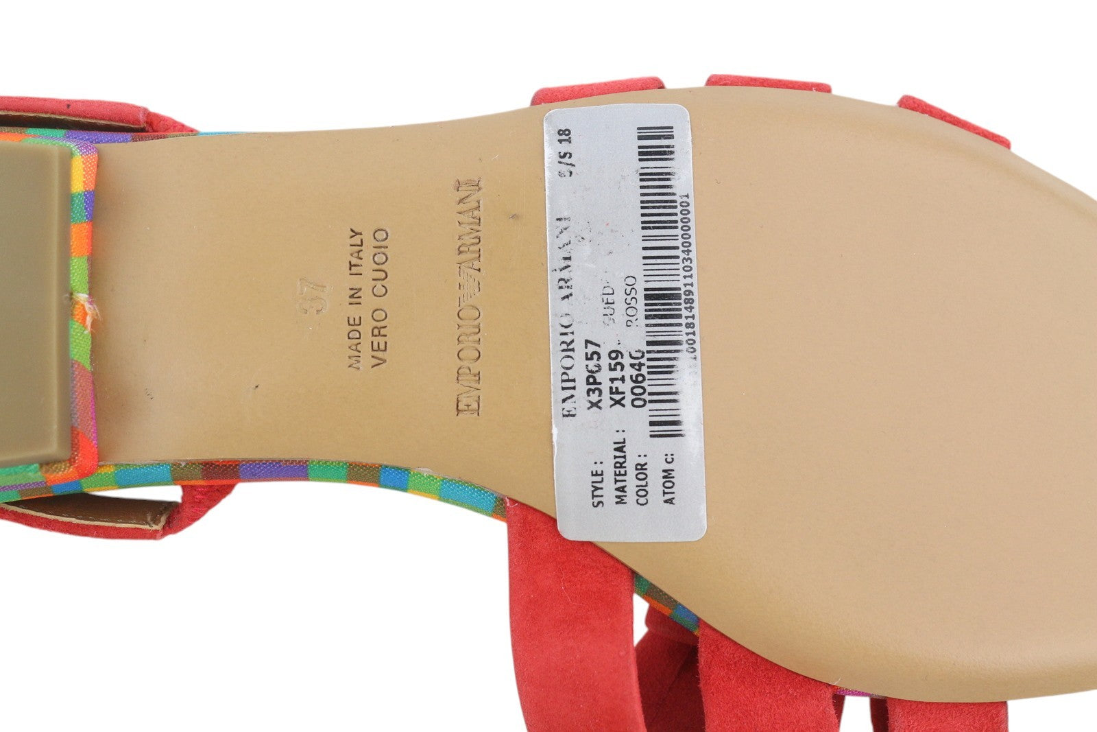 EMPORIO ARMANI X3P657 Women Sandals EU37 Red Suede Leather Open Toe Logo Flats