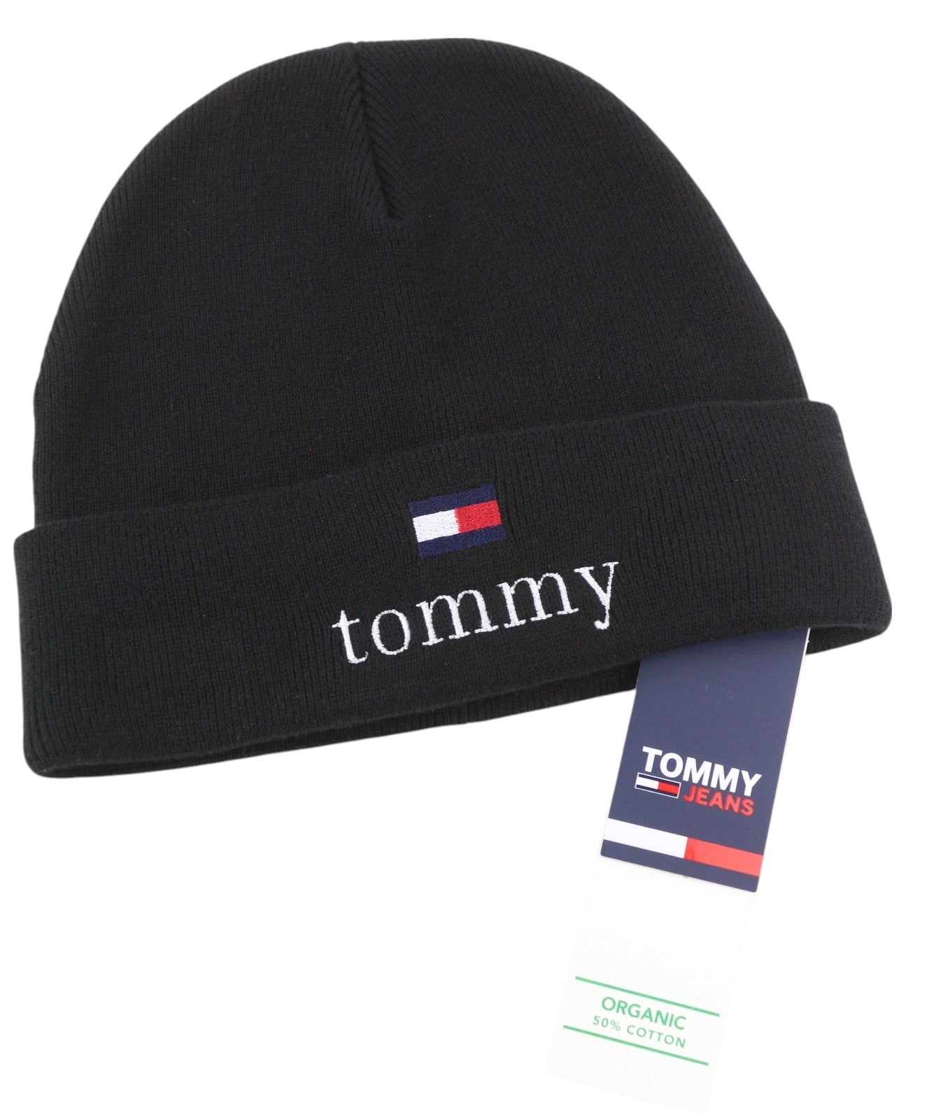 TOMMY HILFIGER Beanie Men Hat OS Black Tight-Knit Embroidered Logo Casual RRP€79