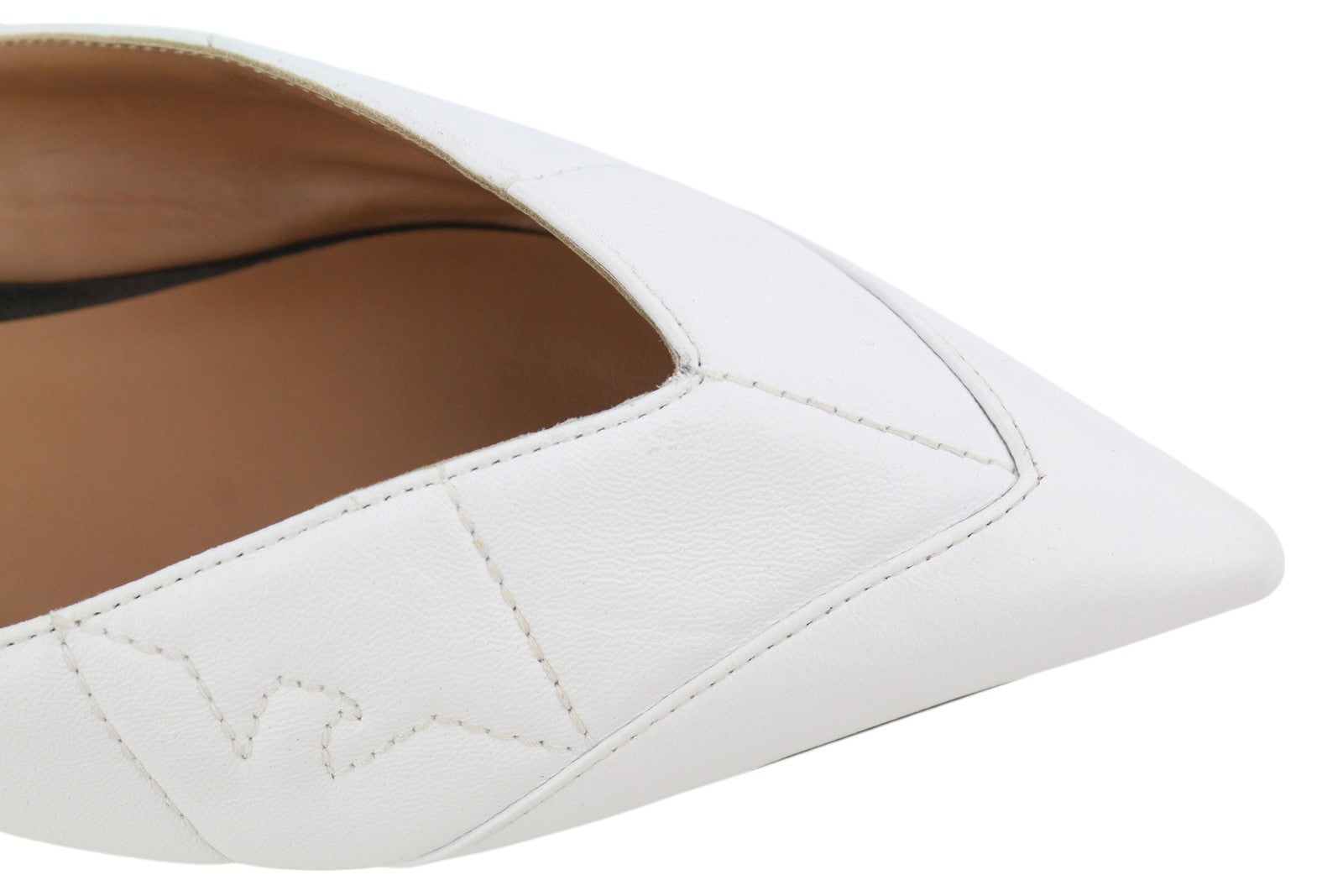 EMPORIO ARMANI X3D247 Women Flats EU37 White Leather Pointed Toe Logo Ballerina