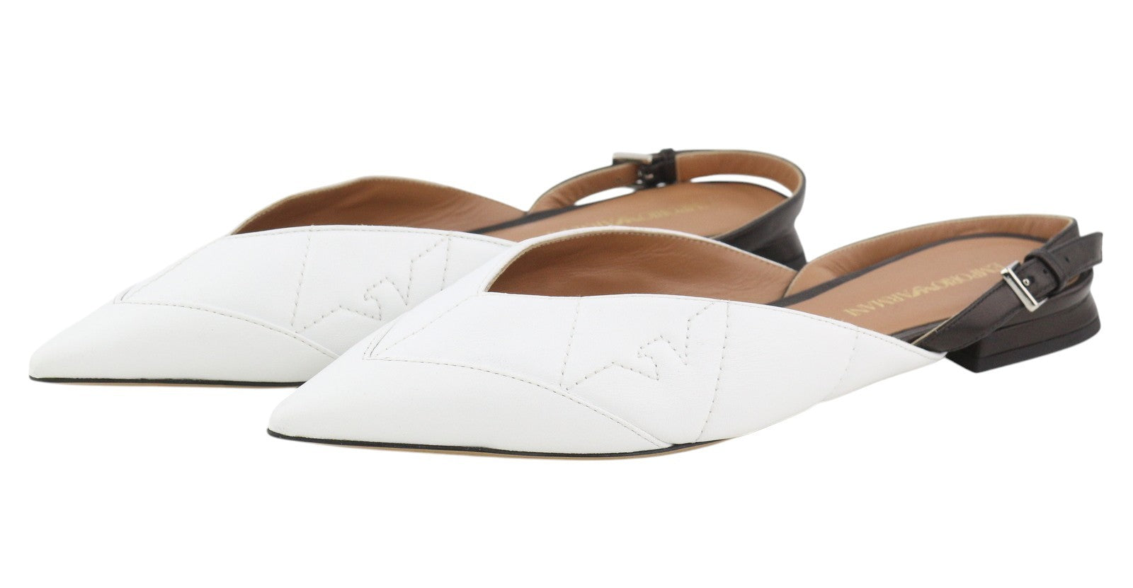 EMPORIO ARMANI X3D247 Women Flats EU37 White Leather Pointed Toe Logo Ballerina