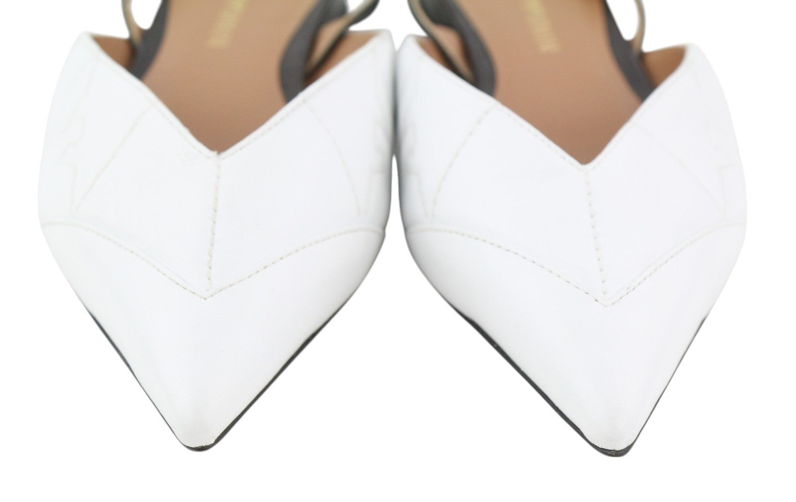 EMPORIO ARMANI X3D247 Women Flats EU37 White Leather Pointed Toe Logo Ballerina