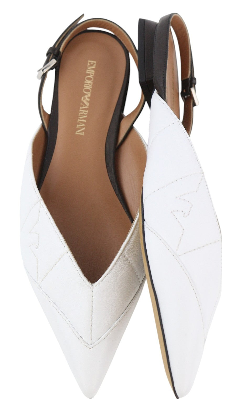 EMPORIO ARMANI X3D247 Women Flats EU37 White Leather Pointed Toe Logo Ballerina