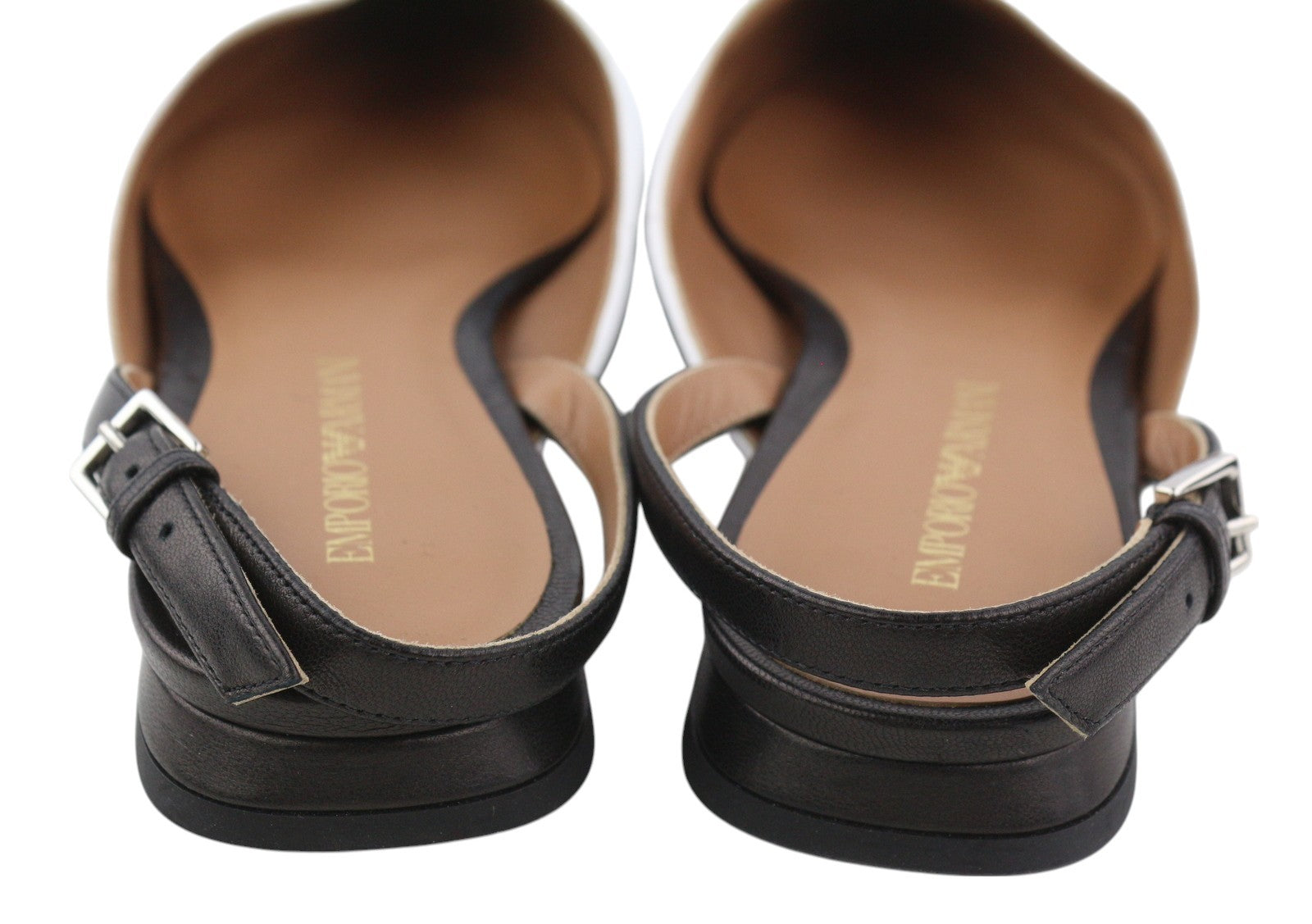 EMPORIO ARMANI X3D247 Women Flats EU37 White Leather Pointed Toe Logo Ballerina