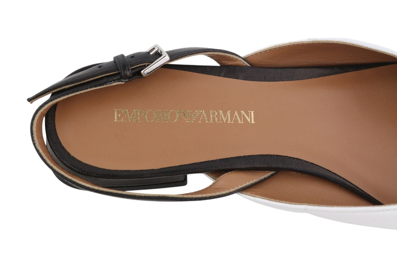 EMPORIO ARMANI X3D247 Women Flats EU37 White Leather Pointed Toe Logo Ballerina