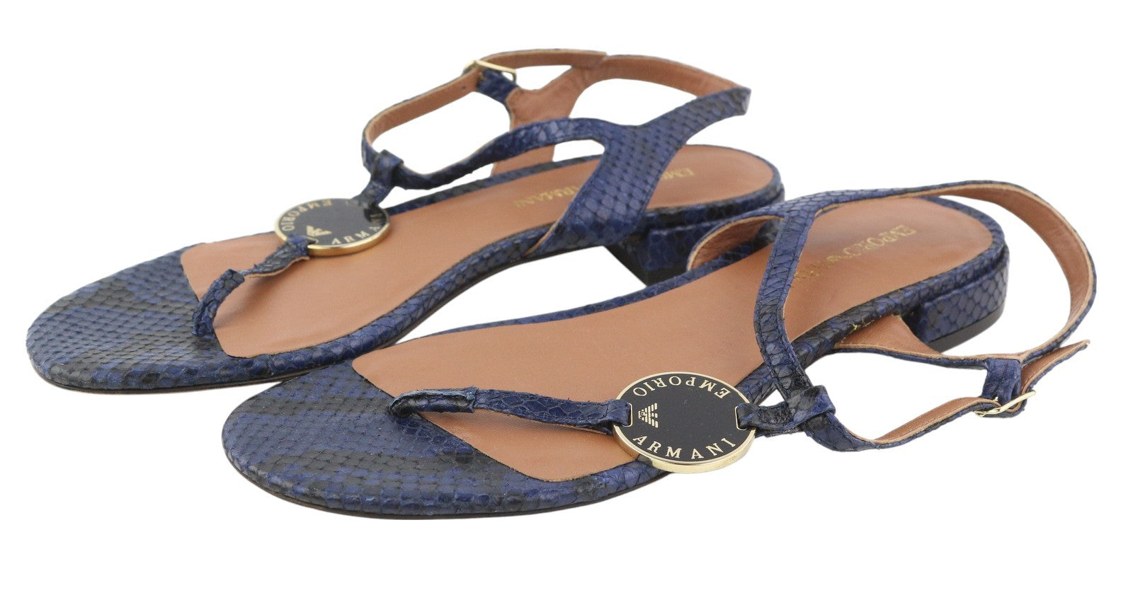 EMPORIO ARMANI X3Q065 Women Sandals EU37 Blue Leather Flats Textured RRP€212