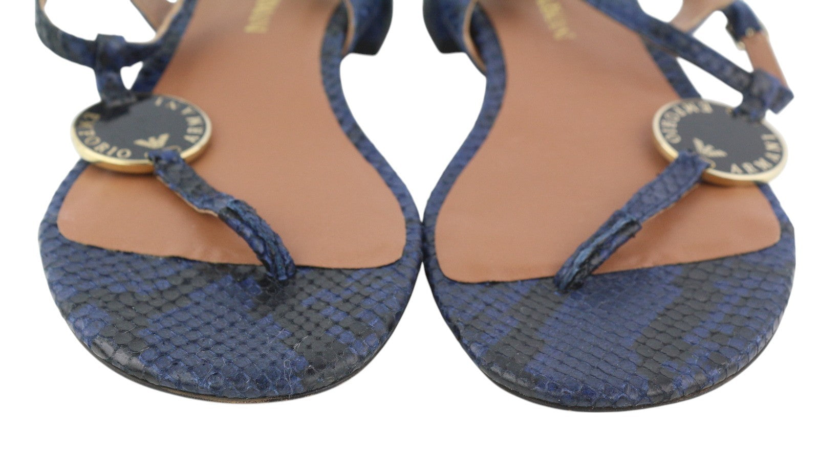 EMPORIO ARMANI X3Q065 Women Sandals EU37 Blue Leather Flats Textured RRP€212