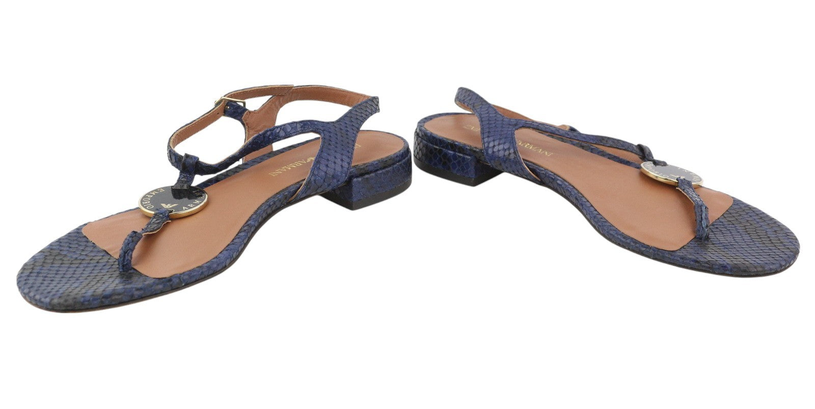 EMPORIO ARMANI X3Q065 Women Sandals EU37 Blue Leather Flats Textured RRP€212