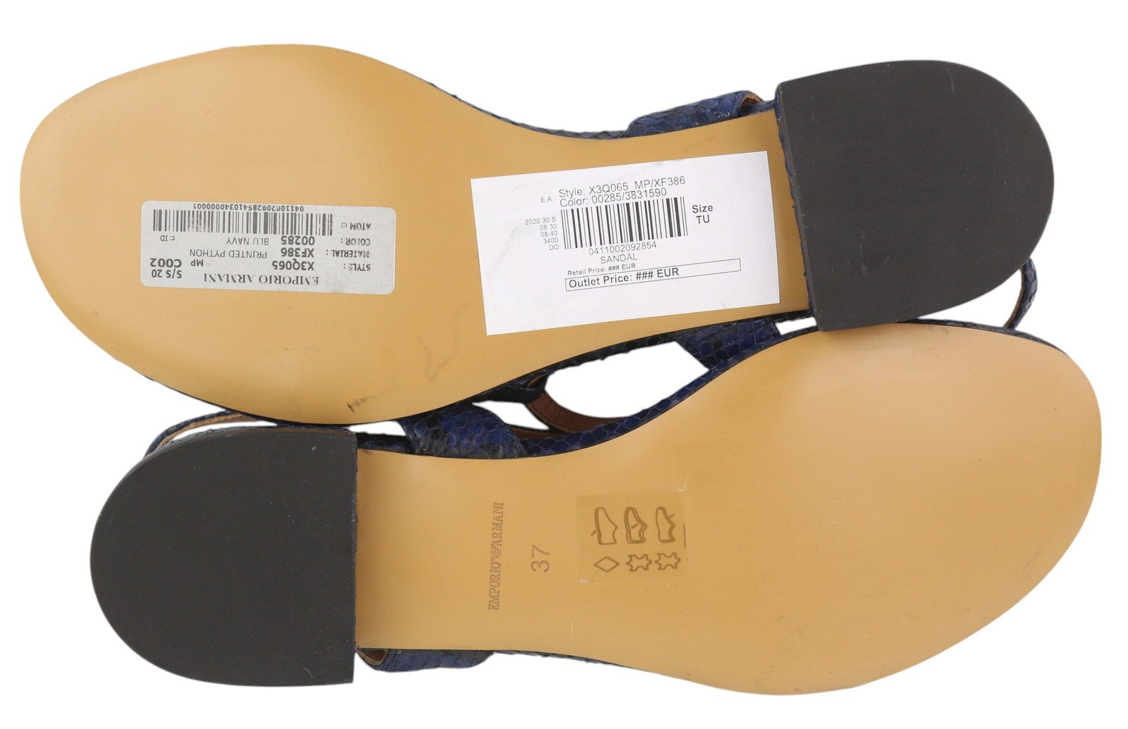 EMPORIO ARMANI X3Q065 Women Sandals EU37 Blue Leather Flats Textured RRP€212