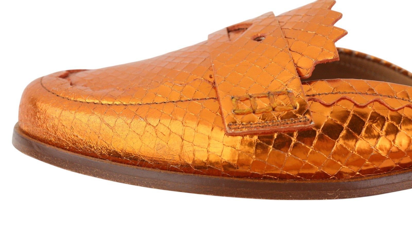 EMPORIO ARMANI X3A068 Women Flats EU37 Shiny Orange Leather Slip On Mule Sandals