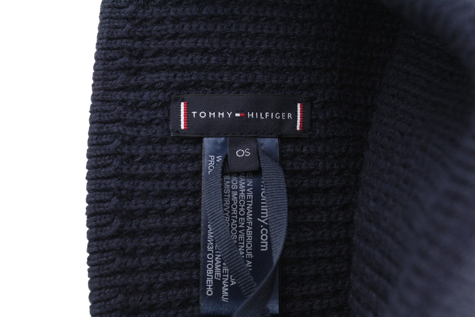 TOMMY HILFIGER TH Horizon Beanie Men Hat OS Dark Blue Cotton Knit Embroidered