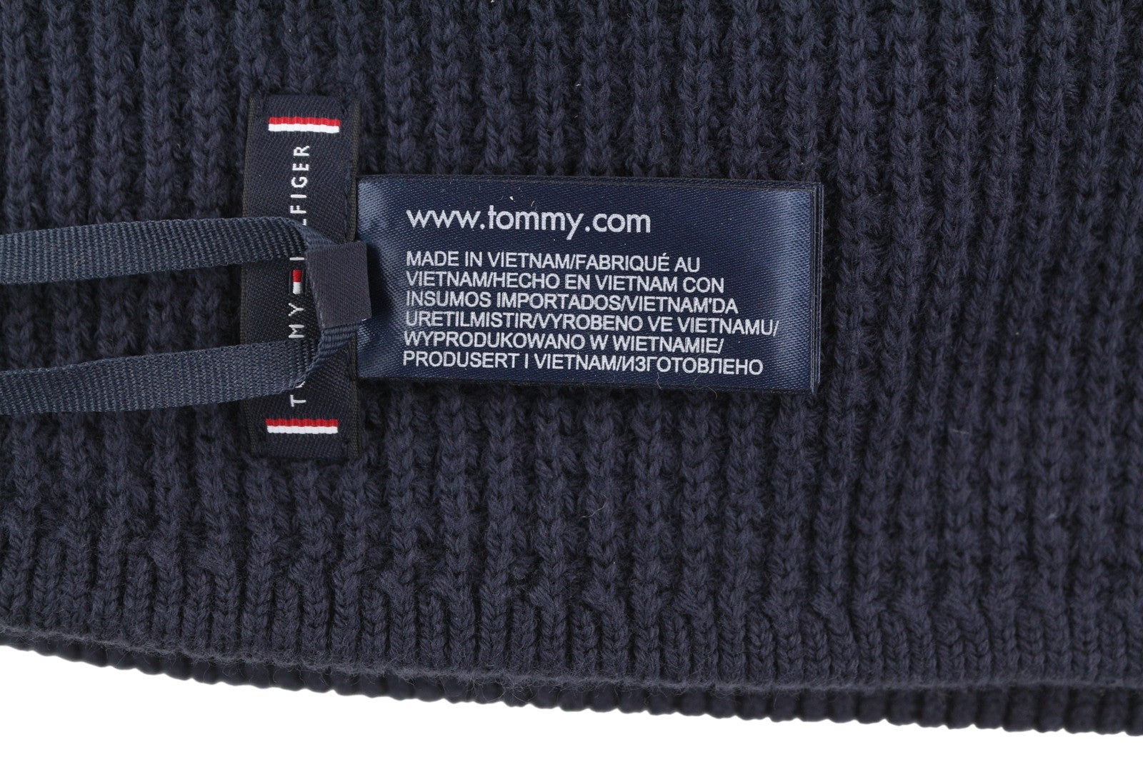 TOMMY HILFIGER TH Horizon Beanie Men Hat OS Dark Blue Cotton Knit Embroidered