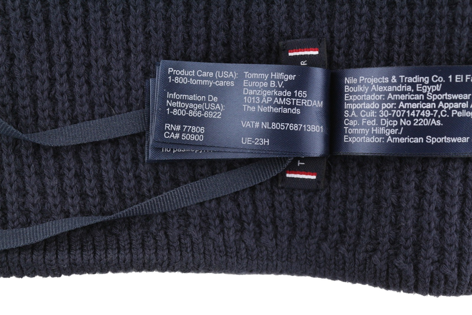 TOMMY HILFIGER TH Horizon Beanie Men Hat OS Dark Blue Cotton Knit Embroidered