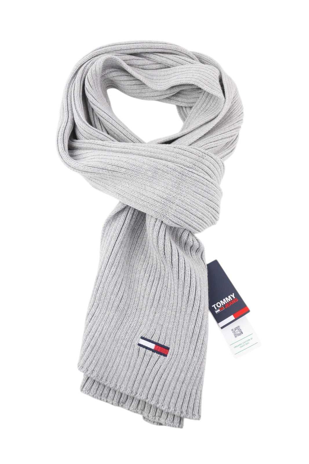 TOMMY HILFIGER Flag Men Scarf OS Melange Grey Tight-Knit Embroidered Logo Unisex