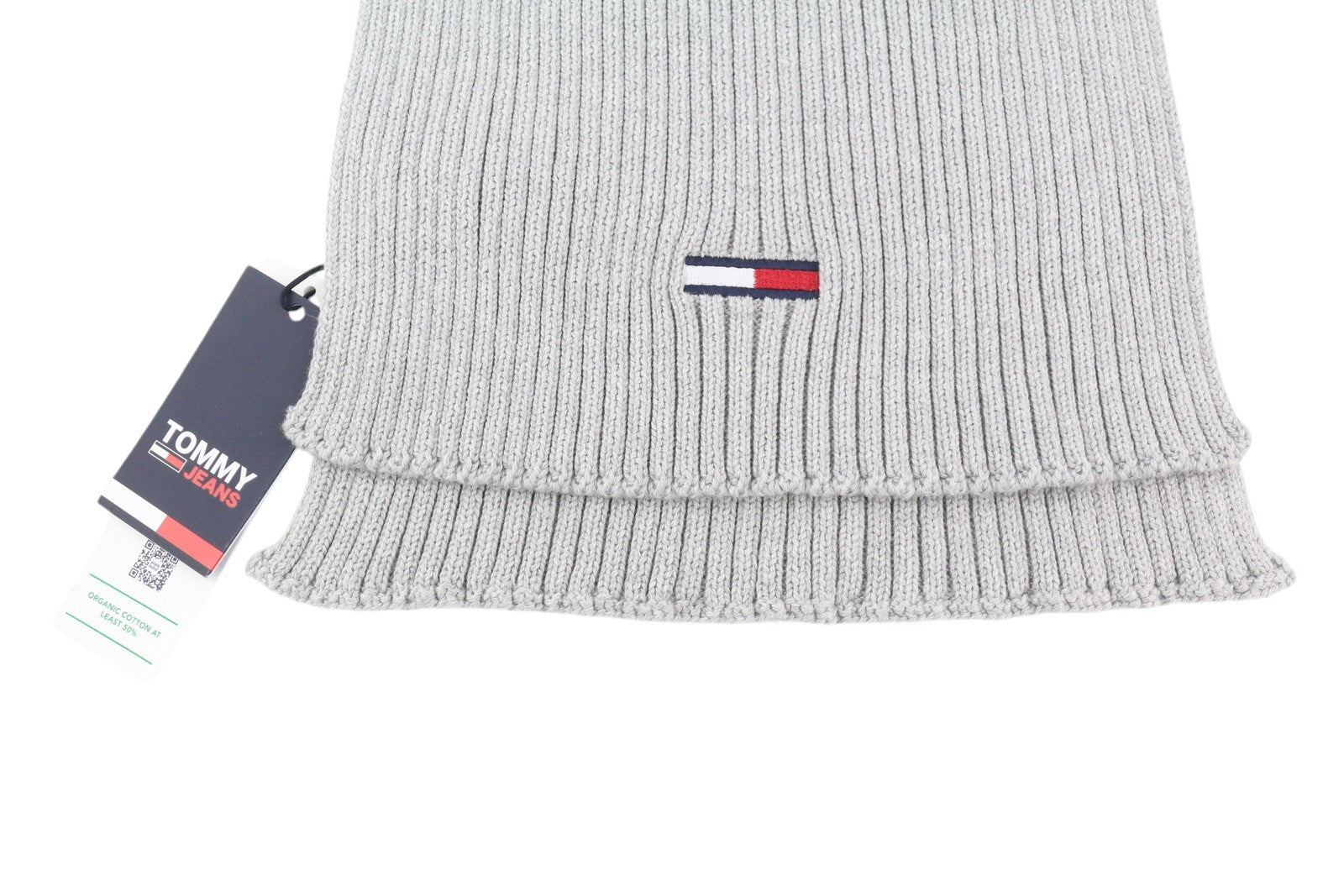 TOMMY HILFIGER Flag Men Scarf OS Melange Grey Tight-Knit Embroidered Logo Unisex