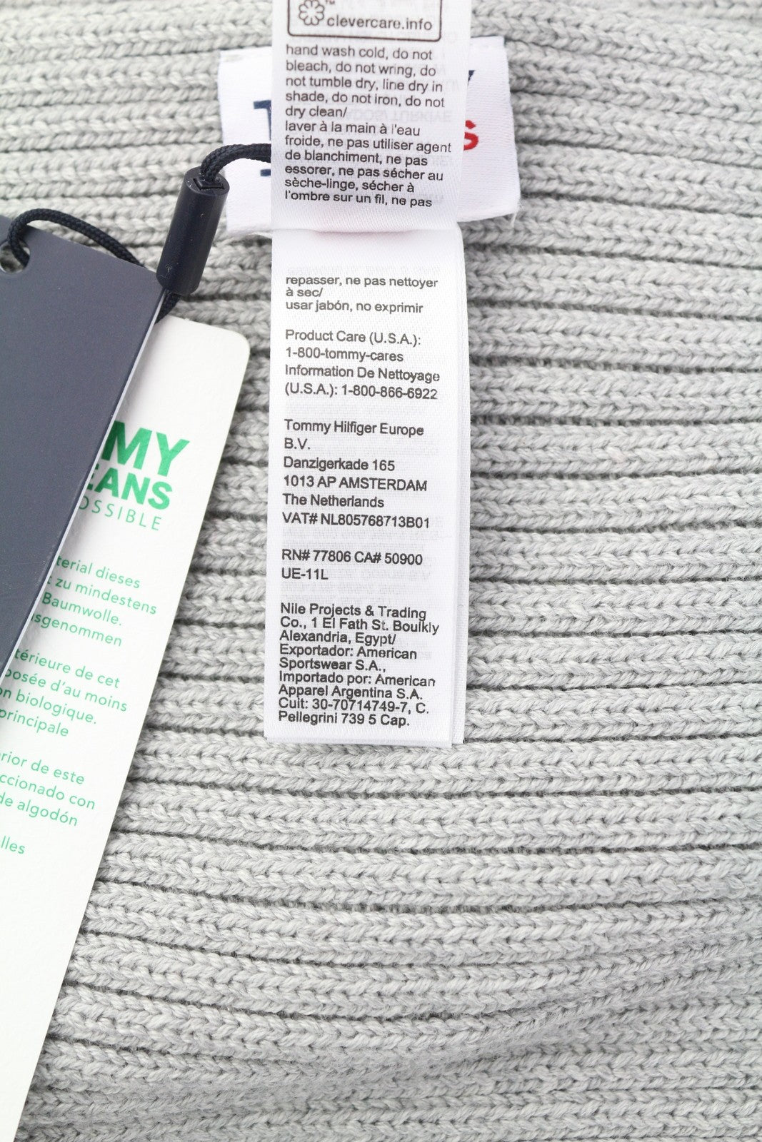 TOMMY HILFIGER Flag Men Scarf OS Melange Grey Tight-Knit Embroidered Logo Unisex
