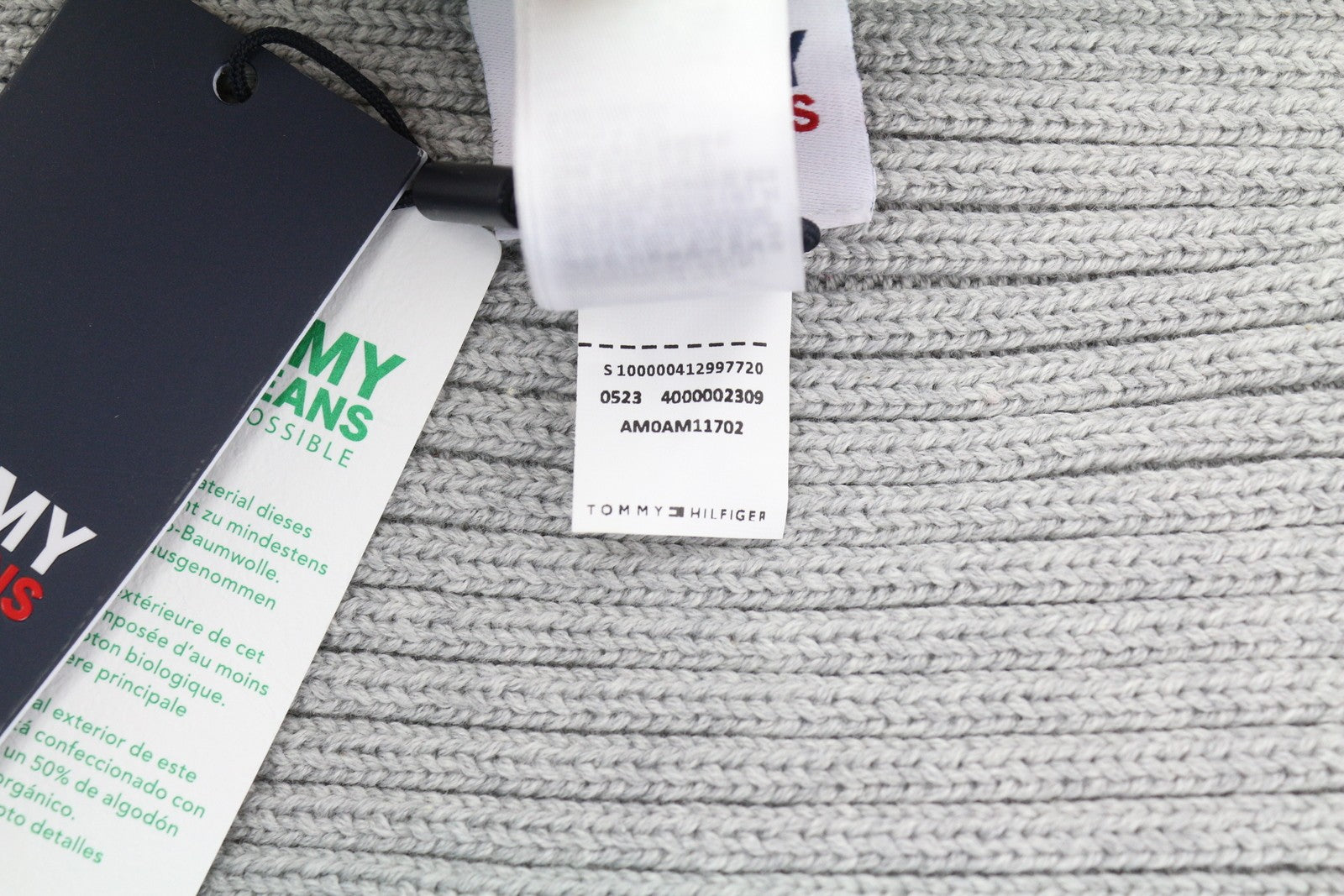 TOMMY HILFIGER Flag Men Scarf OS Melange Grey Tight-Knit Embroidered Logo Unisex