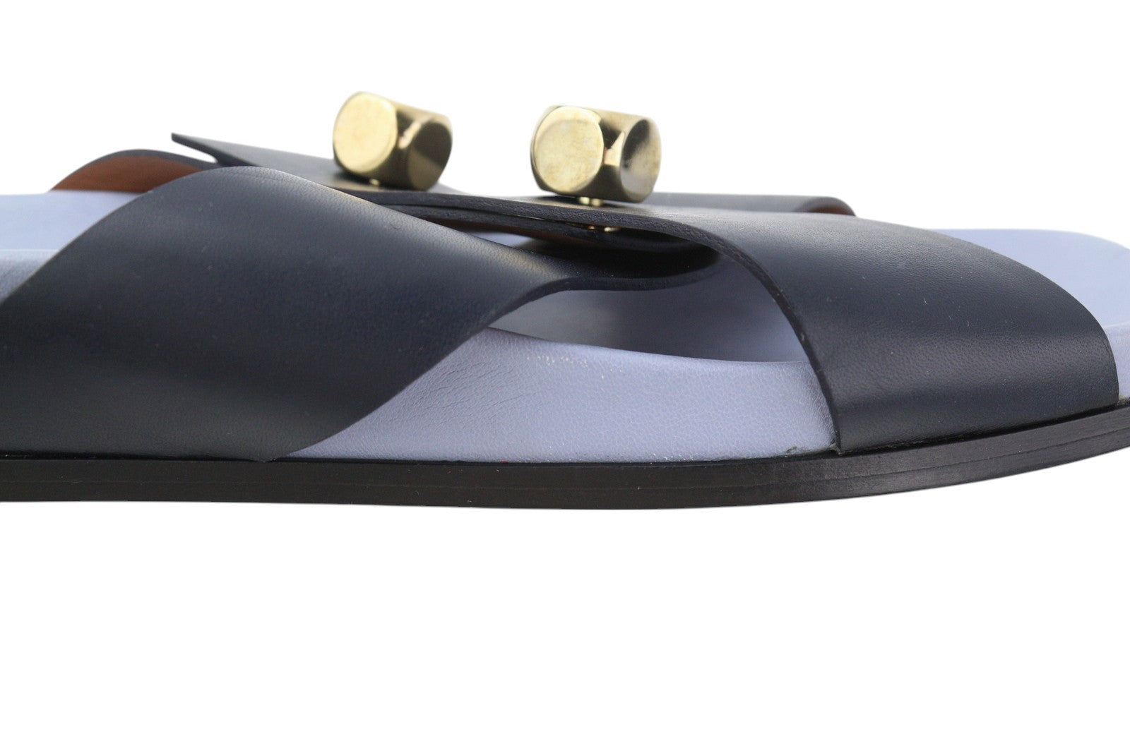 EMPORIO ARMANI Women Flats EU37 Leather Black Dog Tone Details Slip On Square