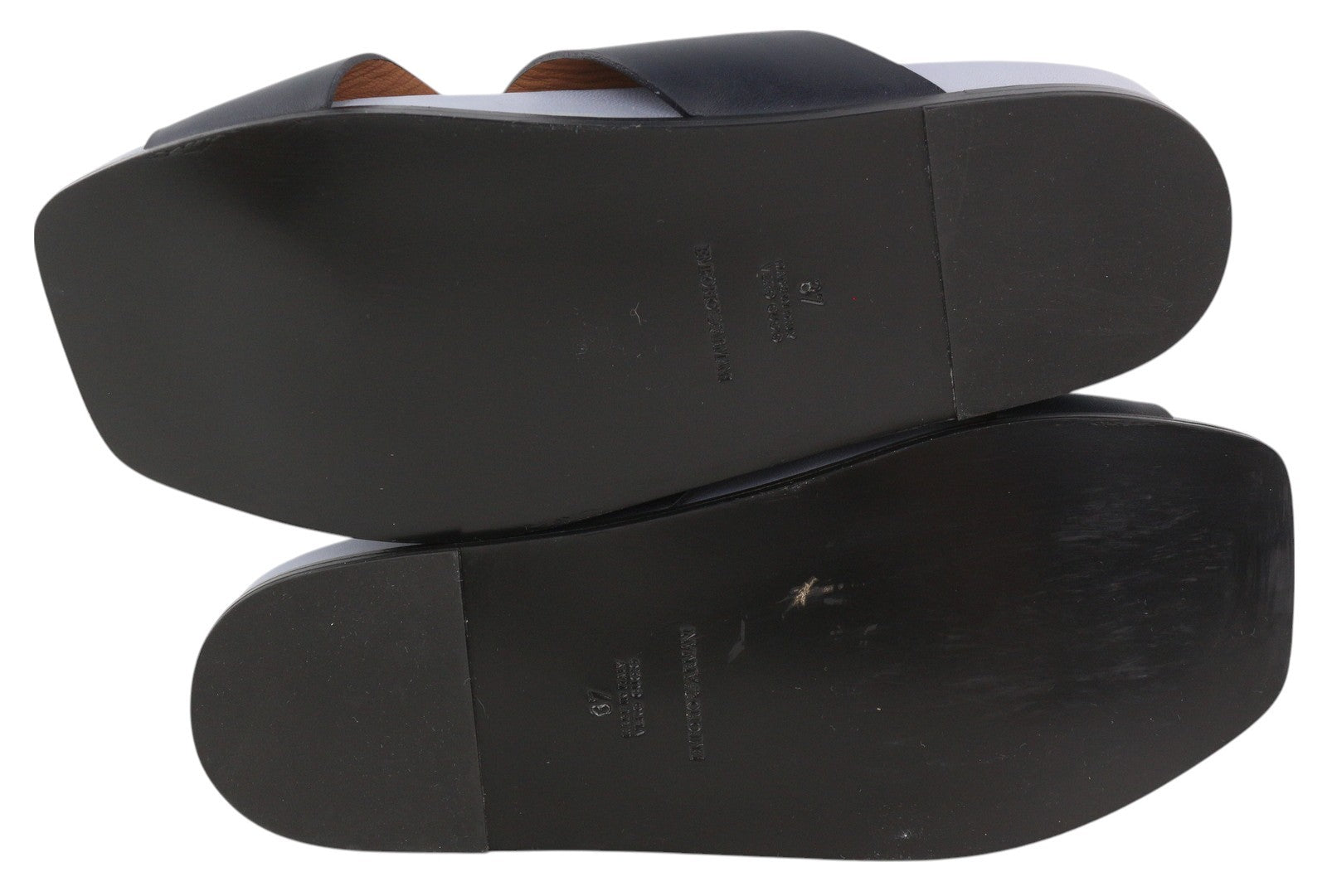 EMPORIO ARMANI Women Flats EU37 Leather Black Dog Tone Details Slip On Square