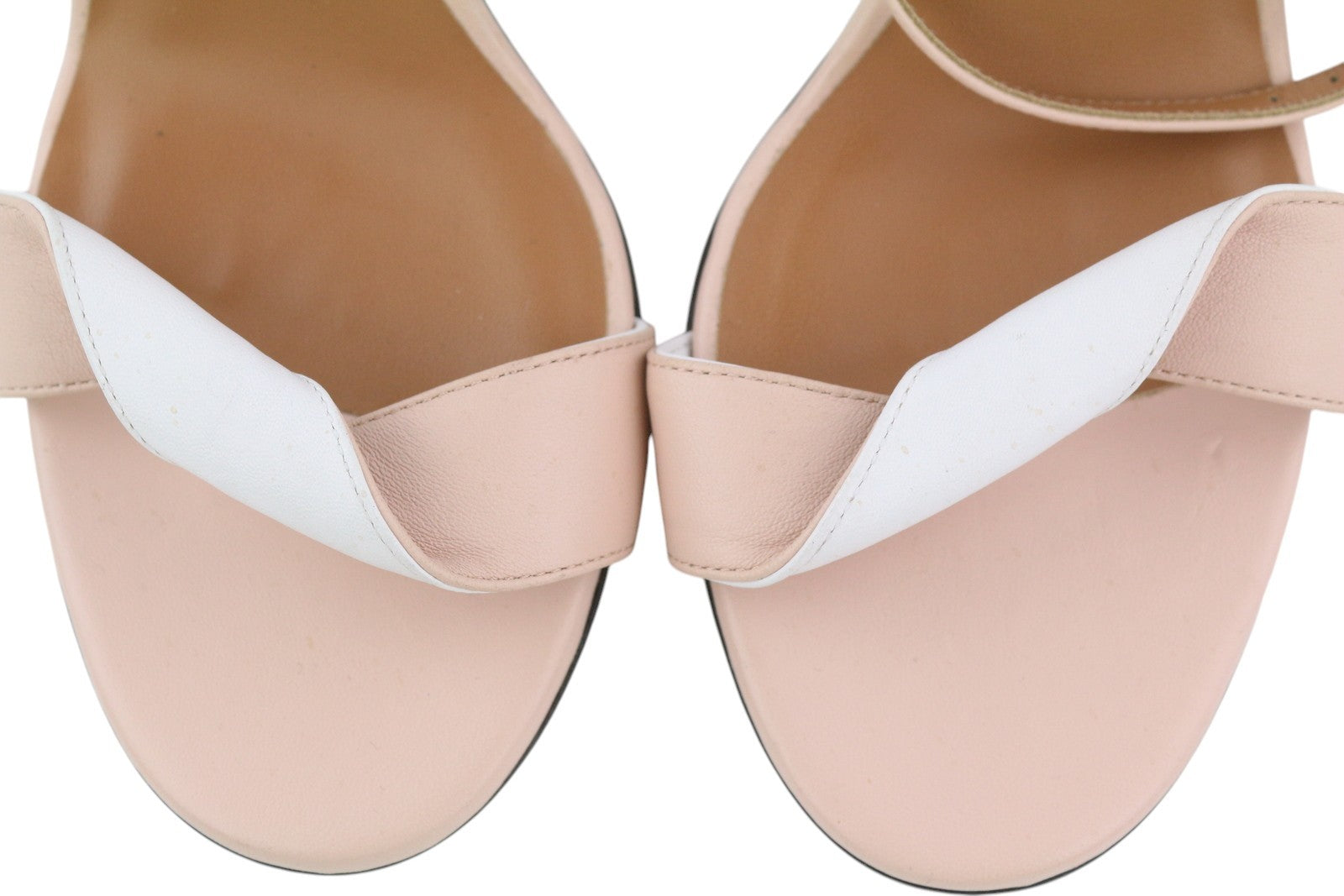 EMPORIO ARMANI Women Heels EU37 Pink Leather Open Toe Buckle Logo Pumps Sandals