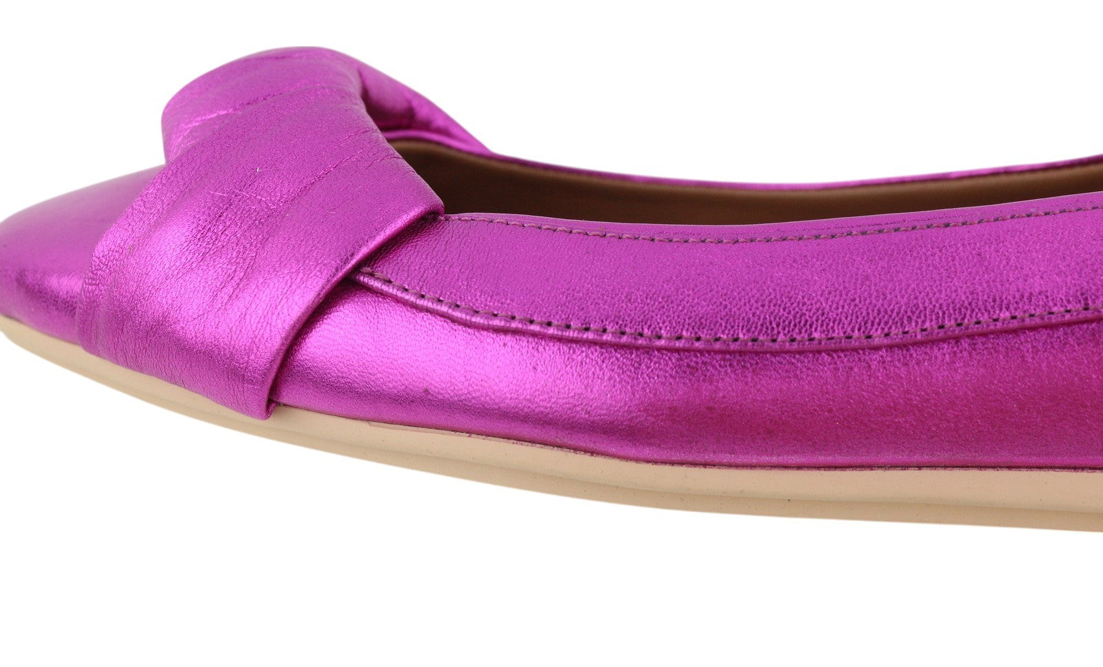 EMPORIO ARMANI X3D241 Women Flats EU37 Shiny Purple Leather Square Toe Ballerina