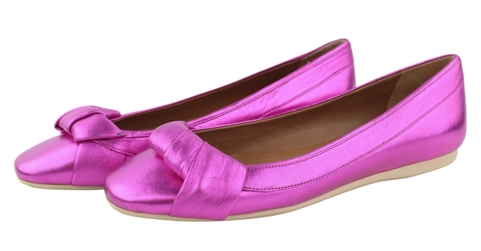 EMPORIO ARMANI X3D241 Women Flats EU37 Shiny Purple Leather Square Toe Ballerina