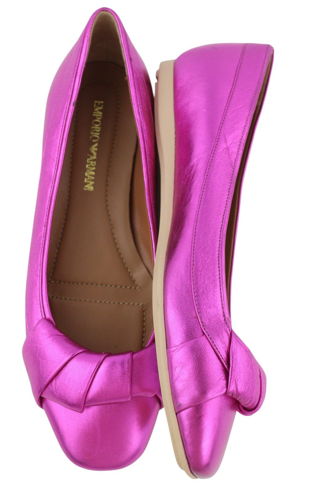 EMPORIO ARMANI X3D241 Women Flats EU37 Shiny Purple Leather Square Toe Ballerina