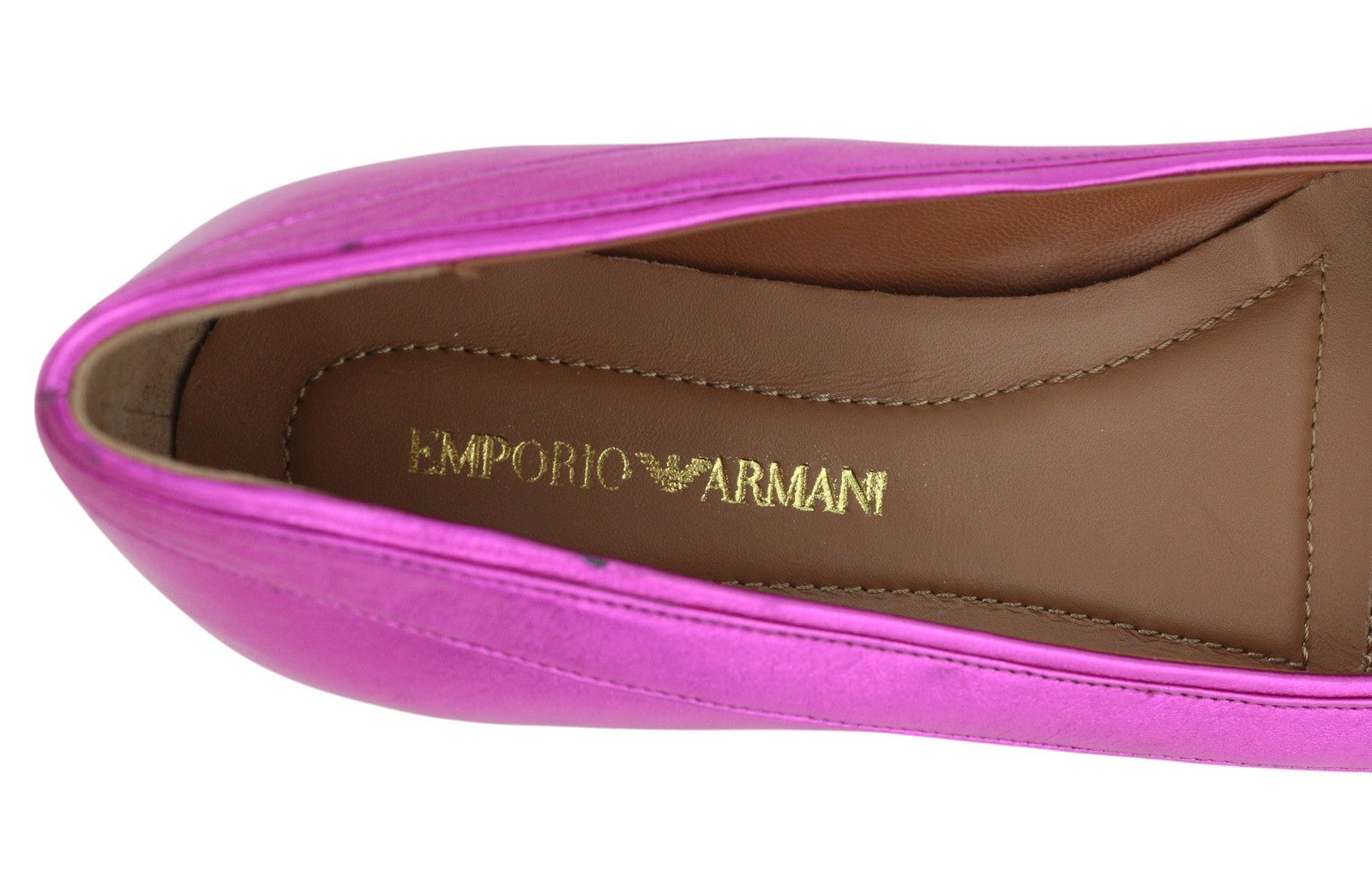 EMPORIO ARMANI X3D241 Women Flats EU37 Shiny Purple Leather Square Toe Ballerina