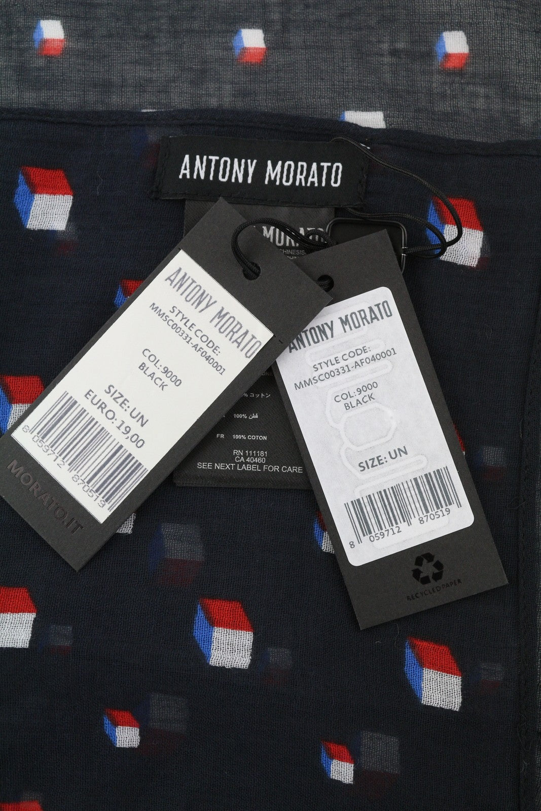 ANTONY MORATO Women Scarf OS Black Cotton Pattern Wrap Casual Logo Unisex