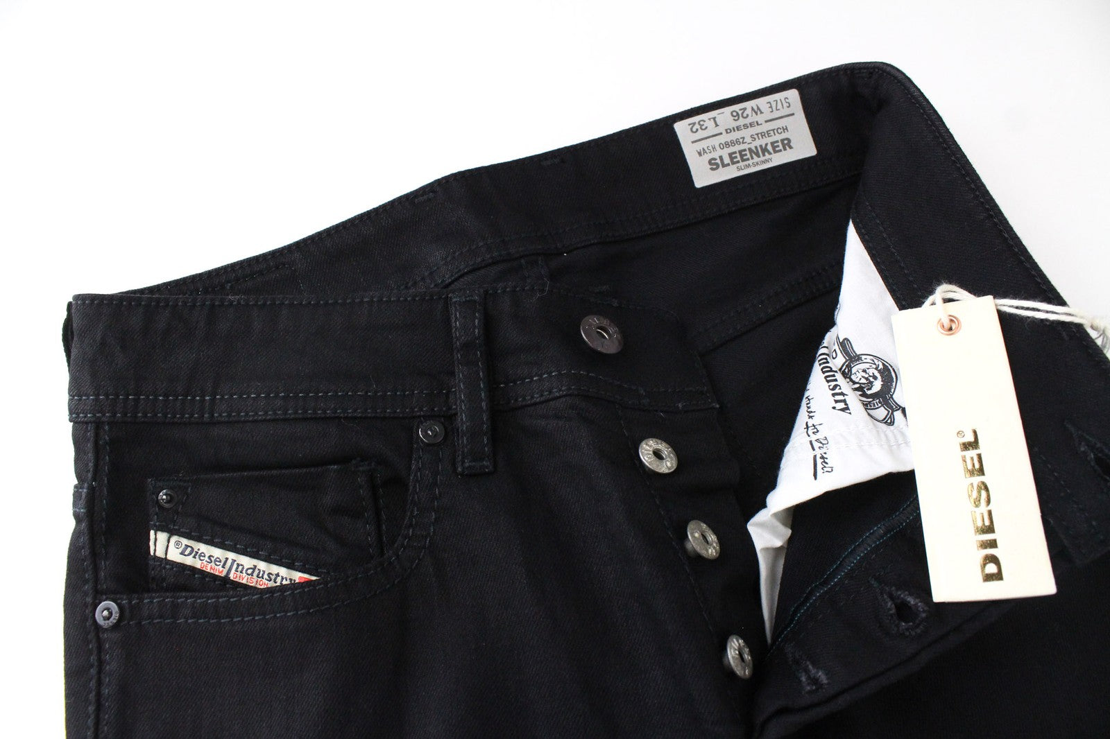 DIESEL Sleenker 0886Z Men's W26/L32 Skinny Slim Black Cotton Stretch Jeans