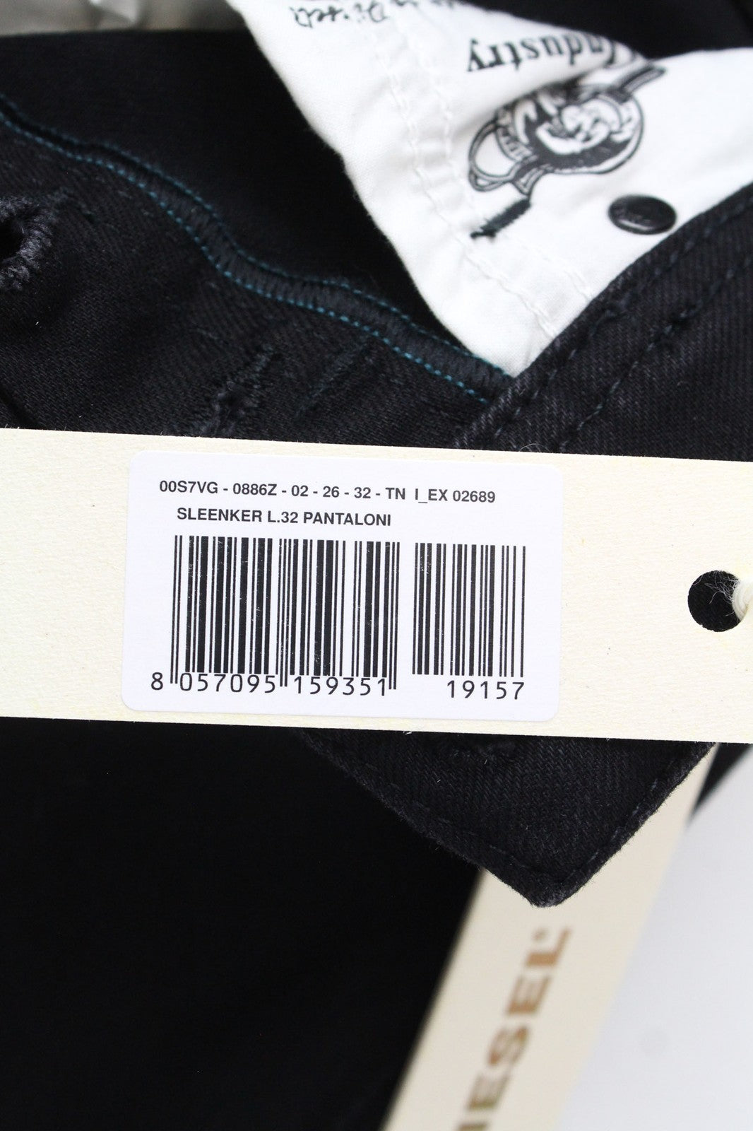 DIESEL Sleenker 0886Z Men's W26/L32 Skinny Slim Black Cotton Stretch Jeans