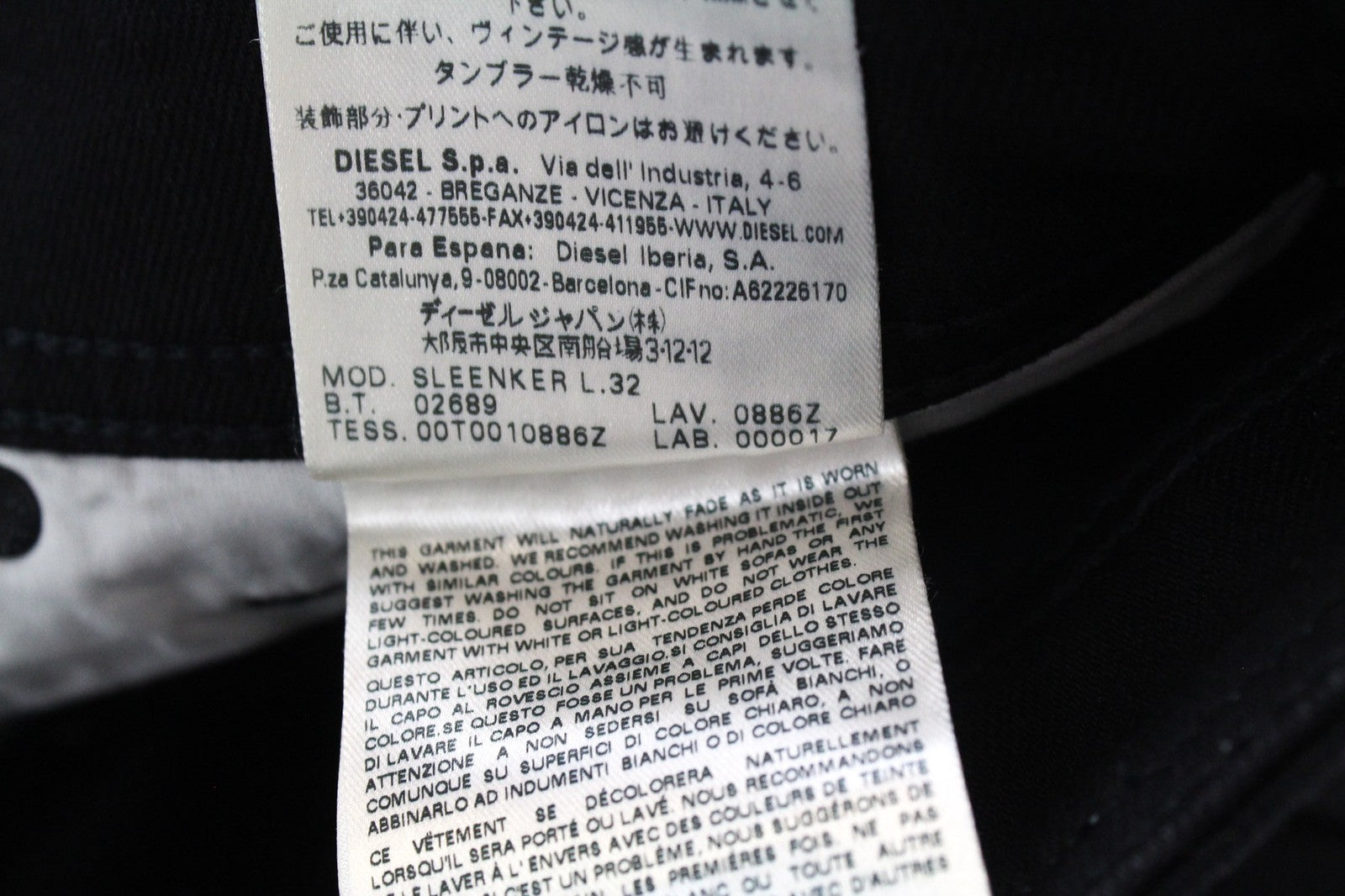 DIESEL Sleenker 0886Z Men's W26/L32 Skinny Slim Black Cotton Stretch Jeans