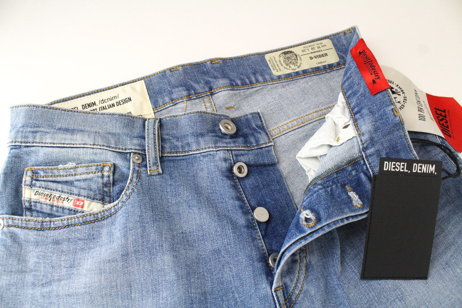 DIESEL D-Vider 081AL Men's W28/L30 Carrot Fit Blue Stretch Cotton Button-Fly