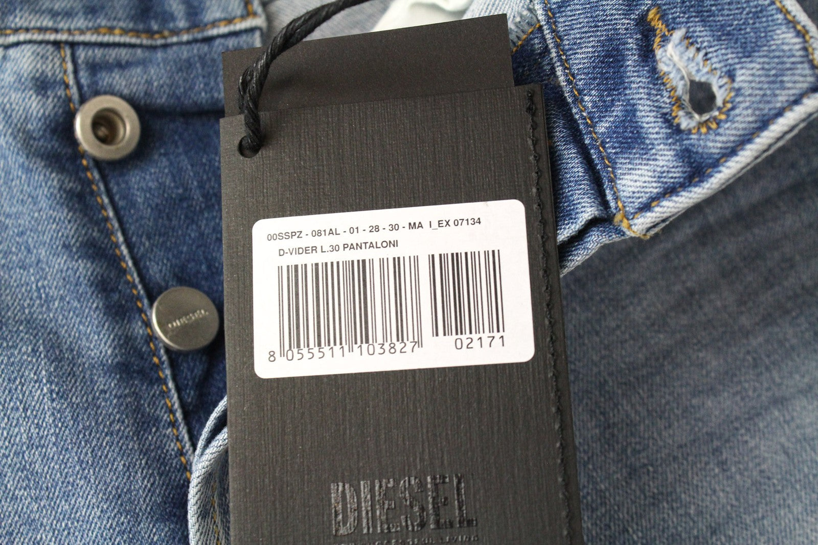 DIESEL D-Vider 081AL Men's W28/L30 Carrot Fit Blue Stretch Cotton Button-Fly