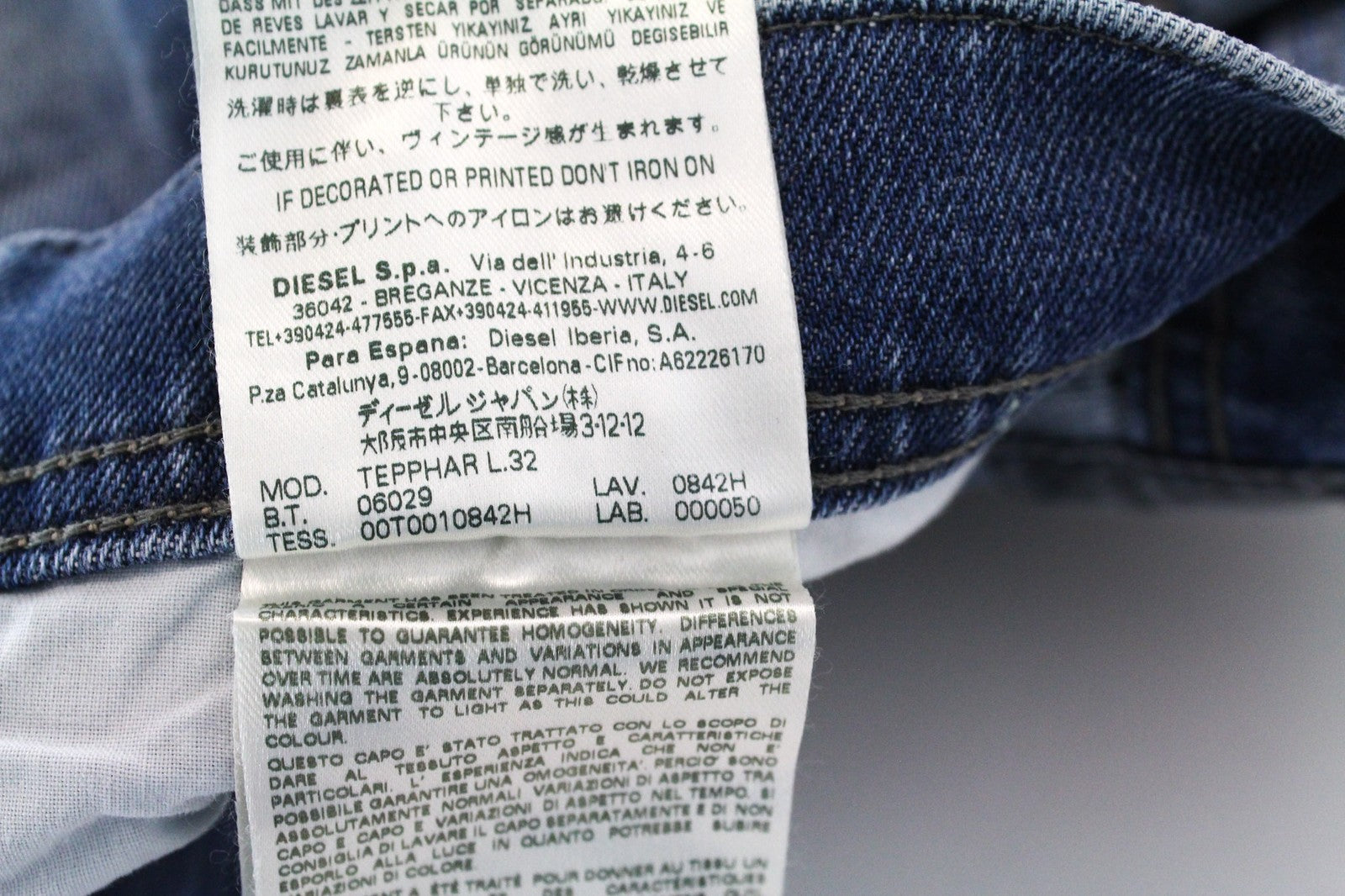 DIESEL Tepphar 0842H Men's W27/L32 Blue Cotton Button-Fly Slim Carrot Fit